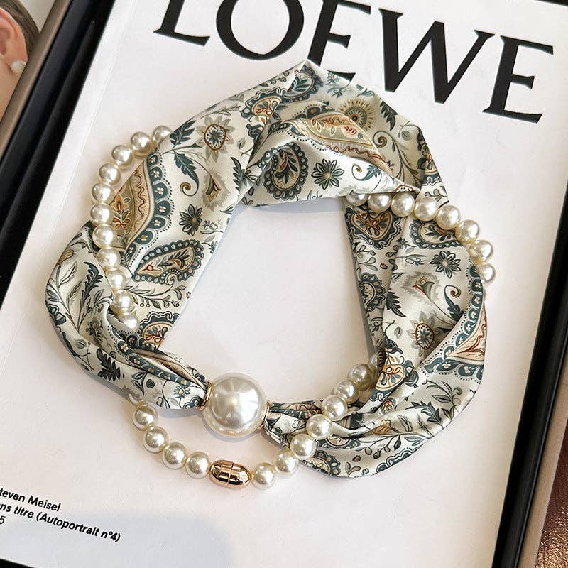 Elegant Magnetic Clasp Pearl Necklace Scarf