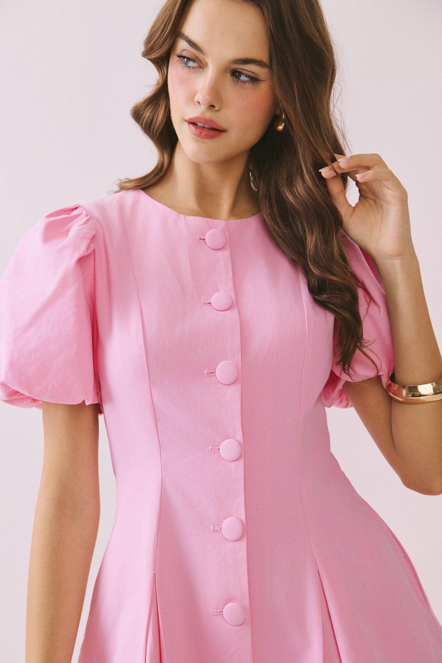Voluminous Puff Sleeves Covered Button Down Dress