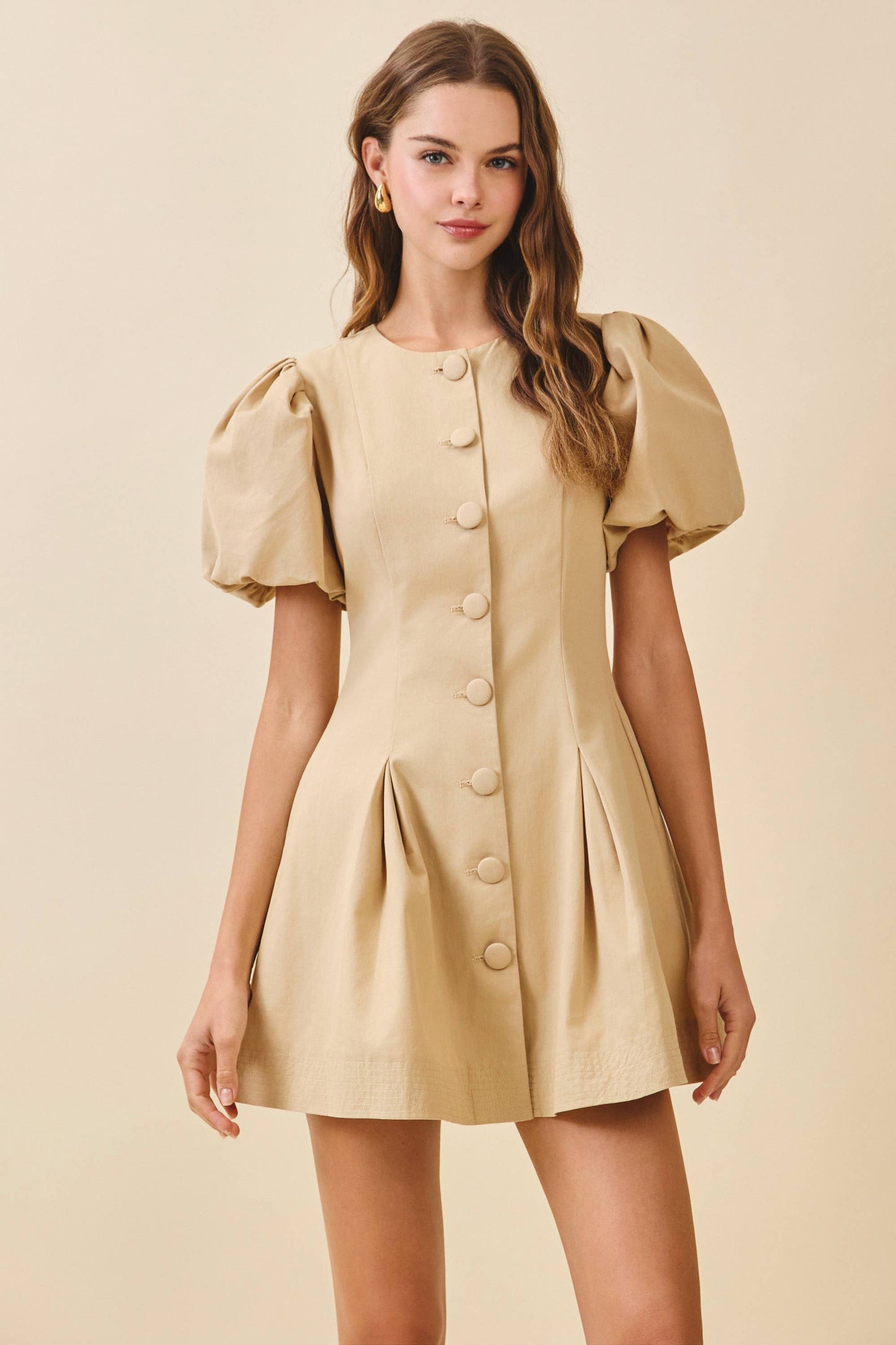 Voluminous Puff Sleeves Covered Button Down Dress