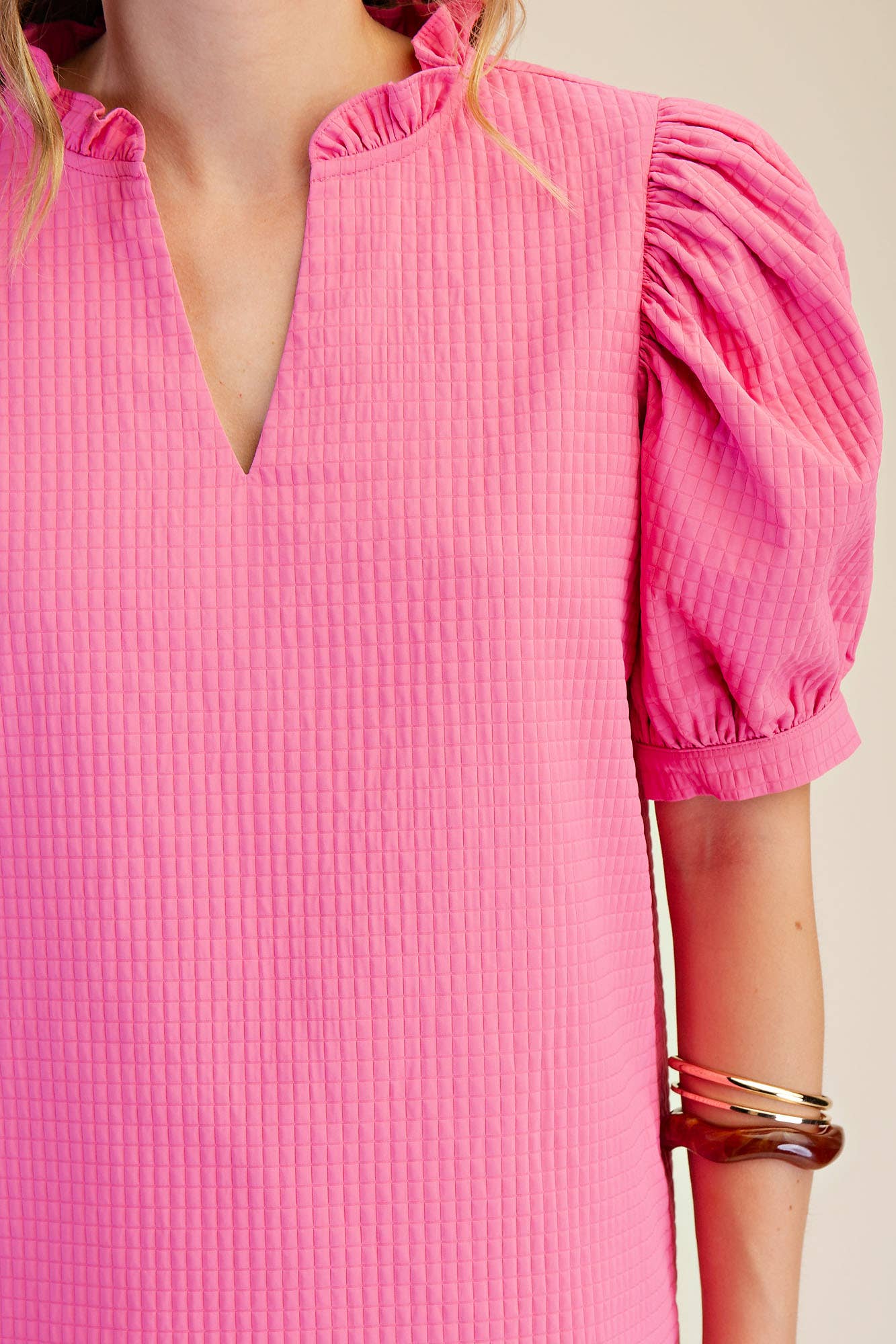 Ruffle V-Neck Puff Sleeve Top