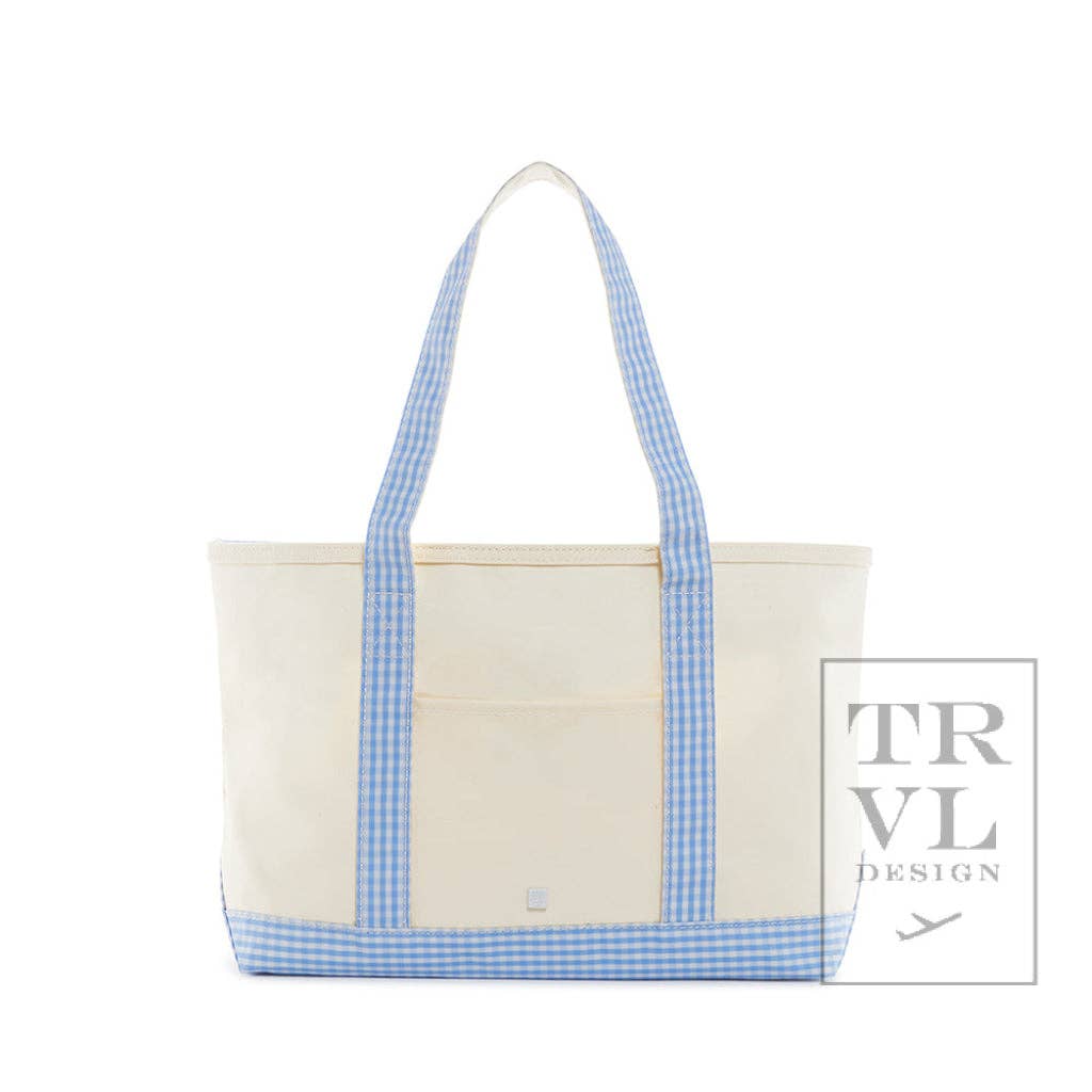 Medium Tote -Canvas Gingham Sky Trim