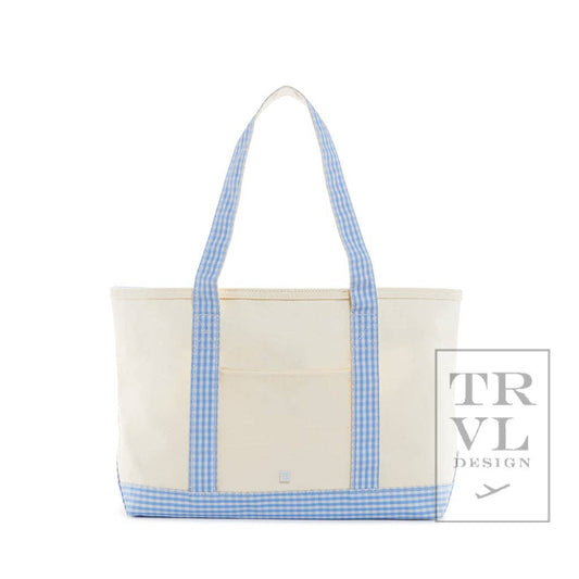 Medium Tote -Canvas Gingham Sky Trim