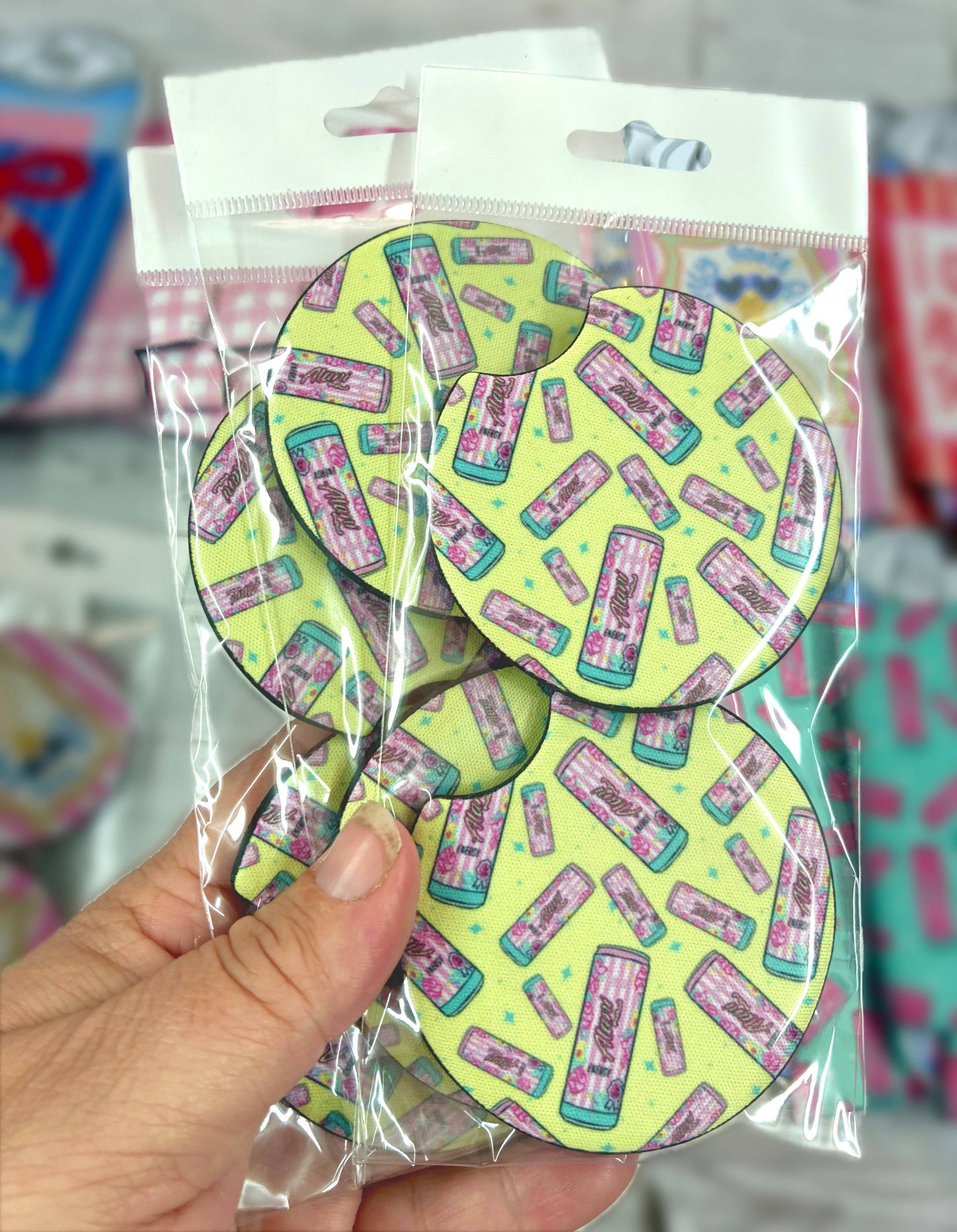 Cotton candy Alani car coasters