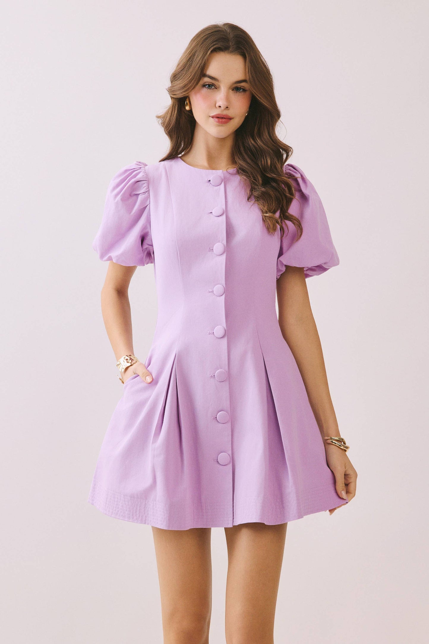 Voluminous Puff Sleeves Covered Button Down Dress