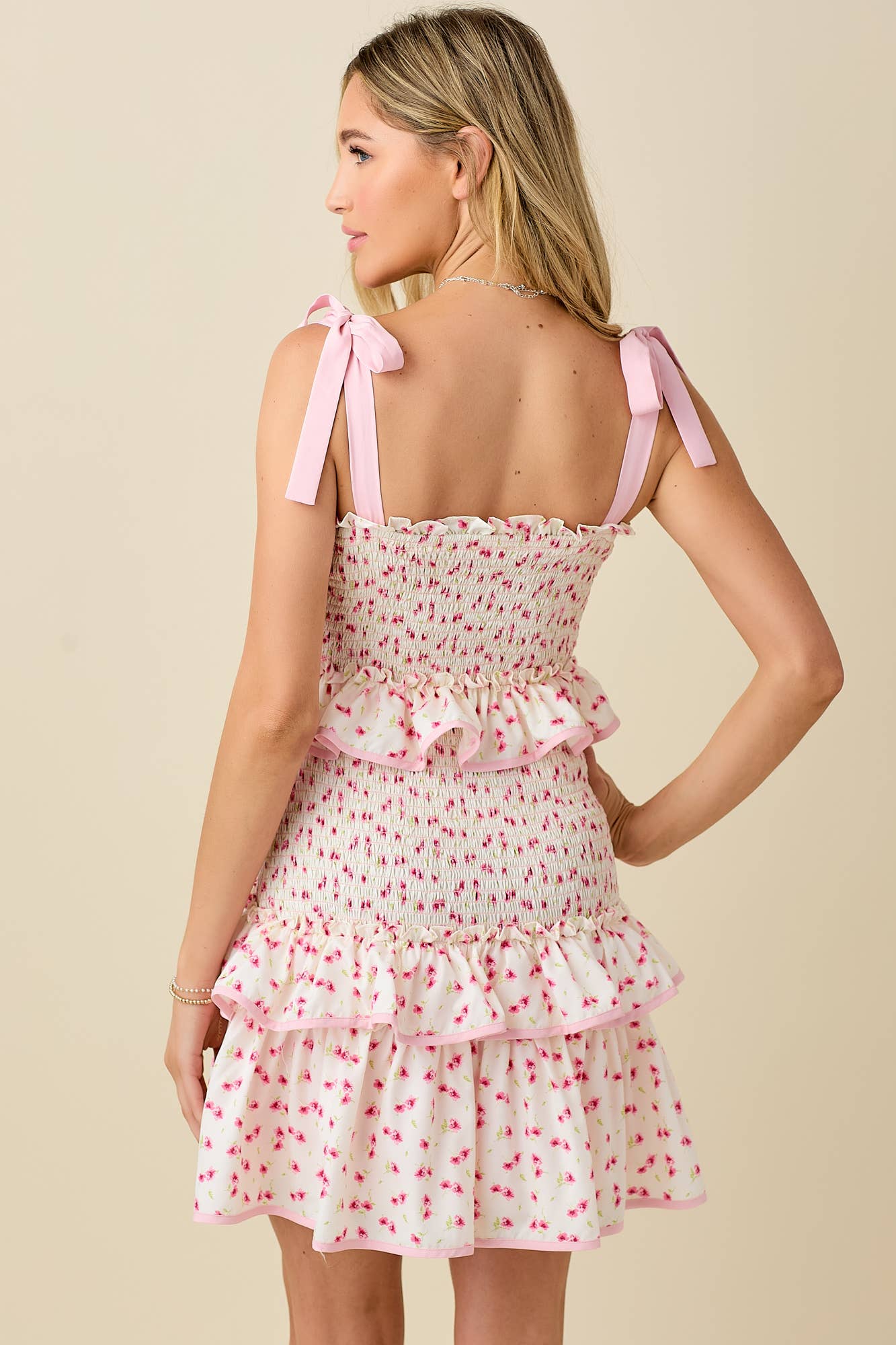Floral ruffled smocked mini dress