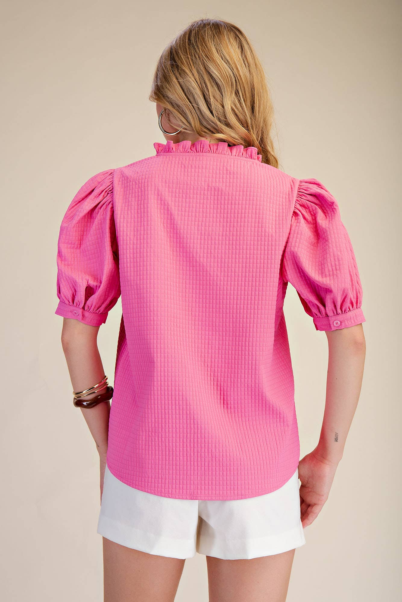 Ruffle V-Neck Puff Sleeve Top