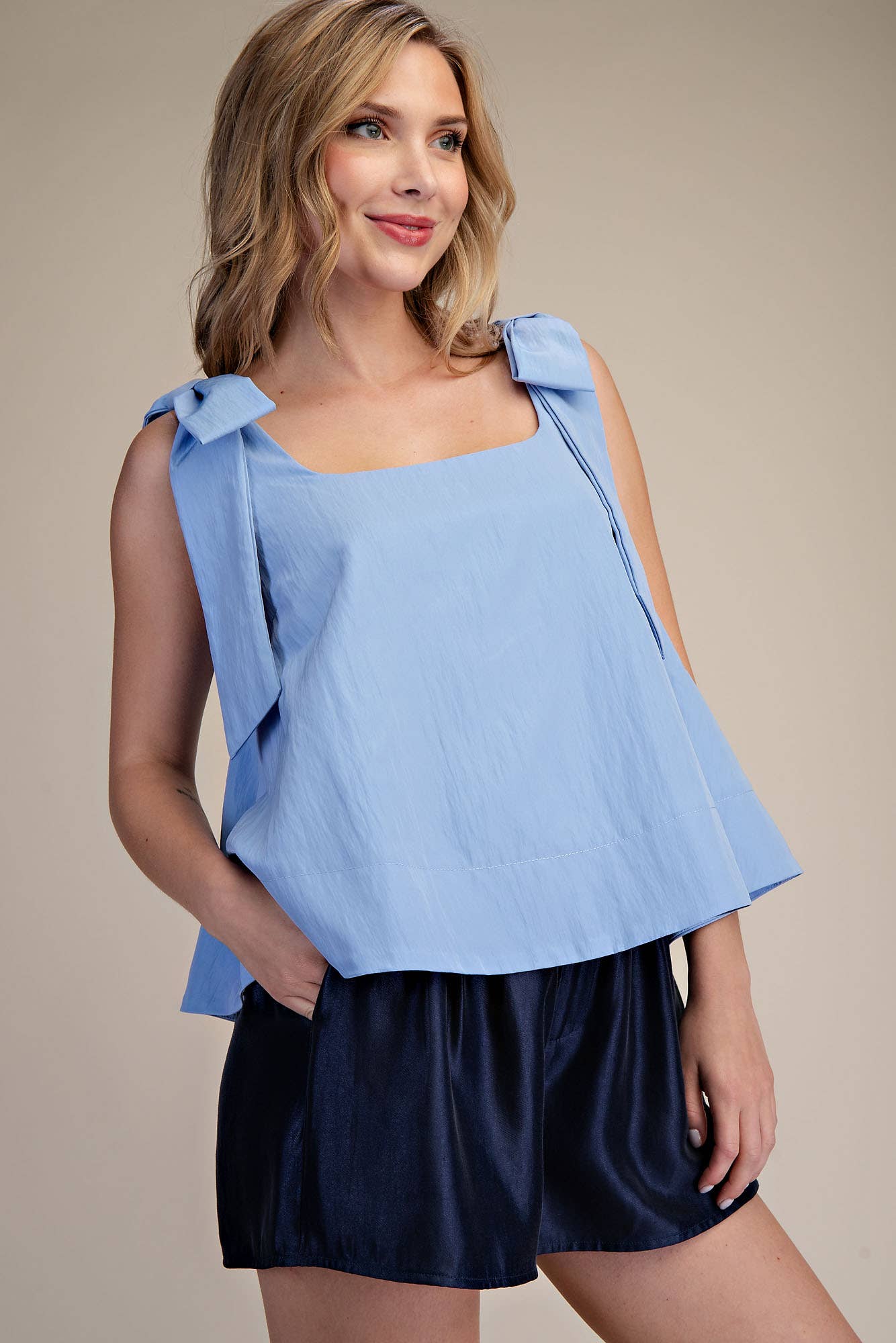 Scoop Neck Bow Shoulder Top