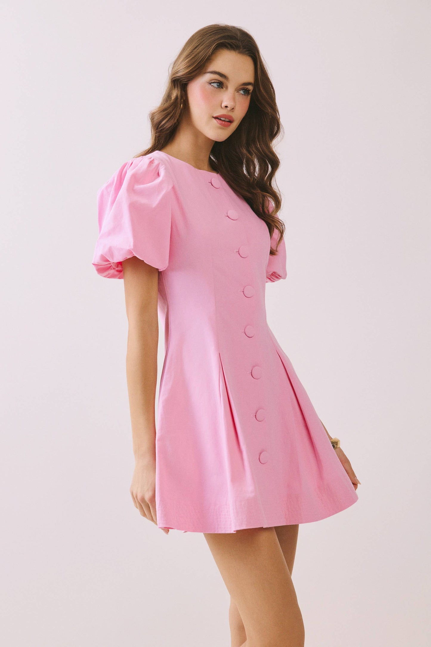 Voluminous Puff Sleeves Covered Button Down Dress