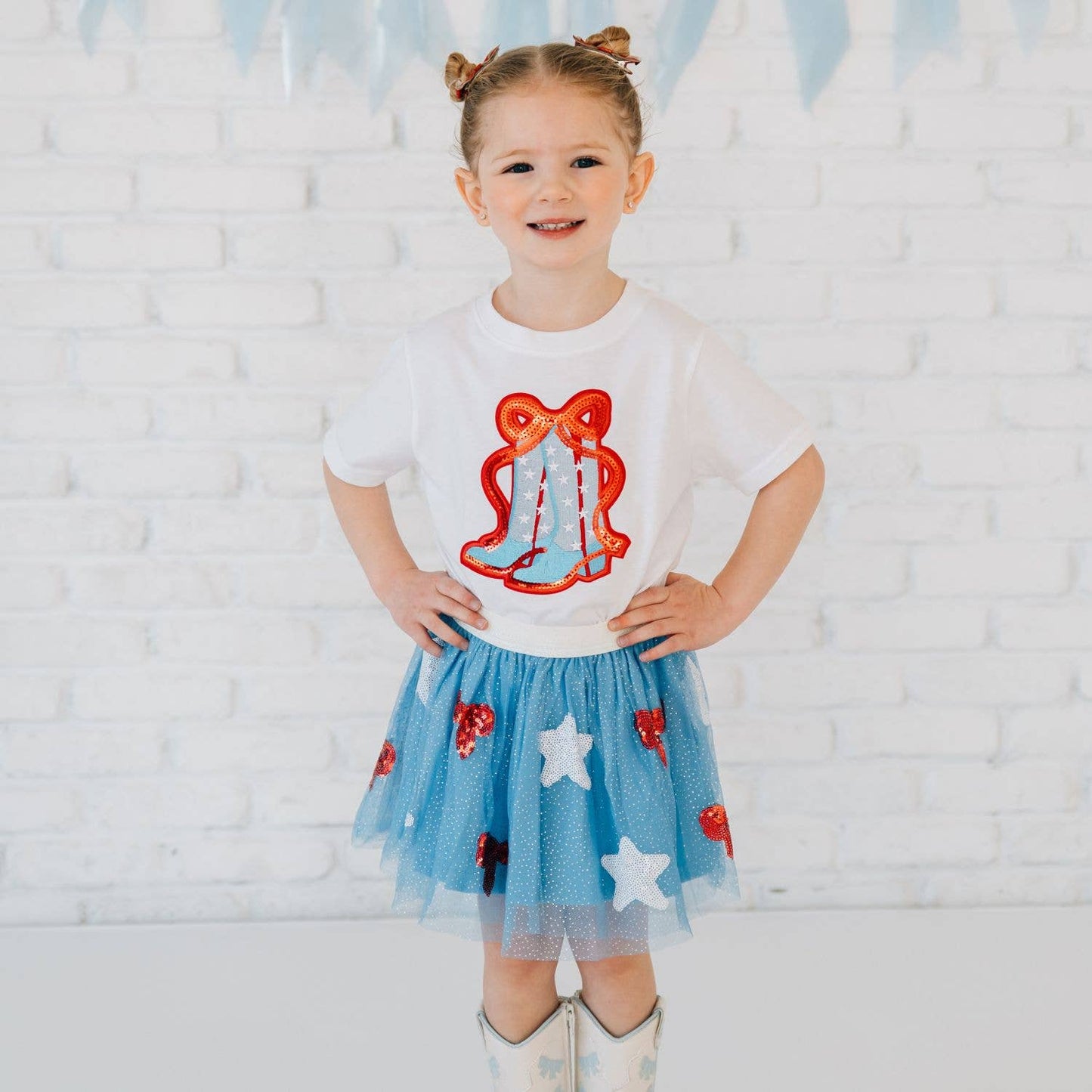 Patriotic Cowgirl Patch Short Sleeve T-Shirt -Fourth of July