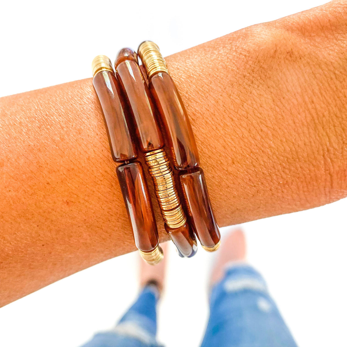 Small Brown Marble Bamboo Bracelet