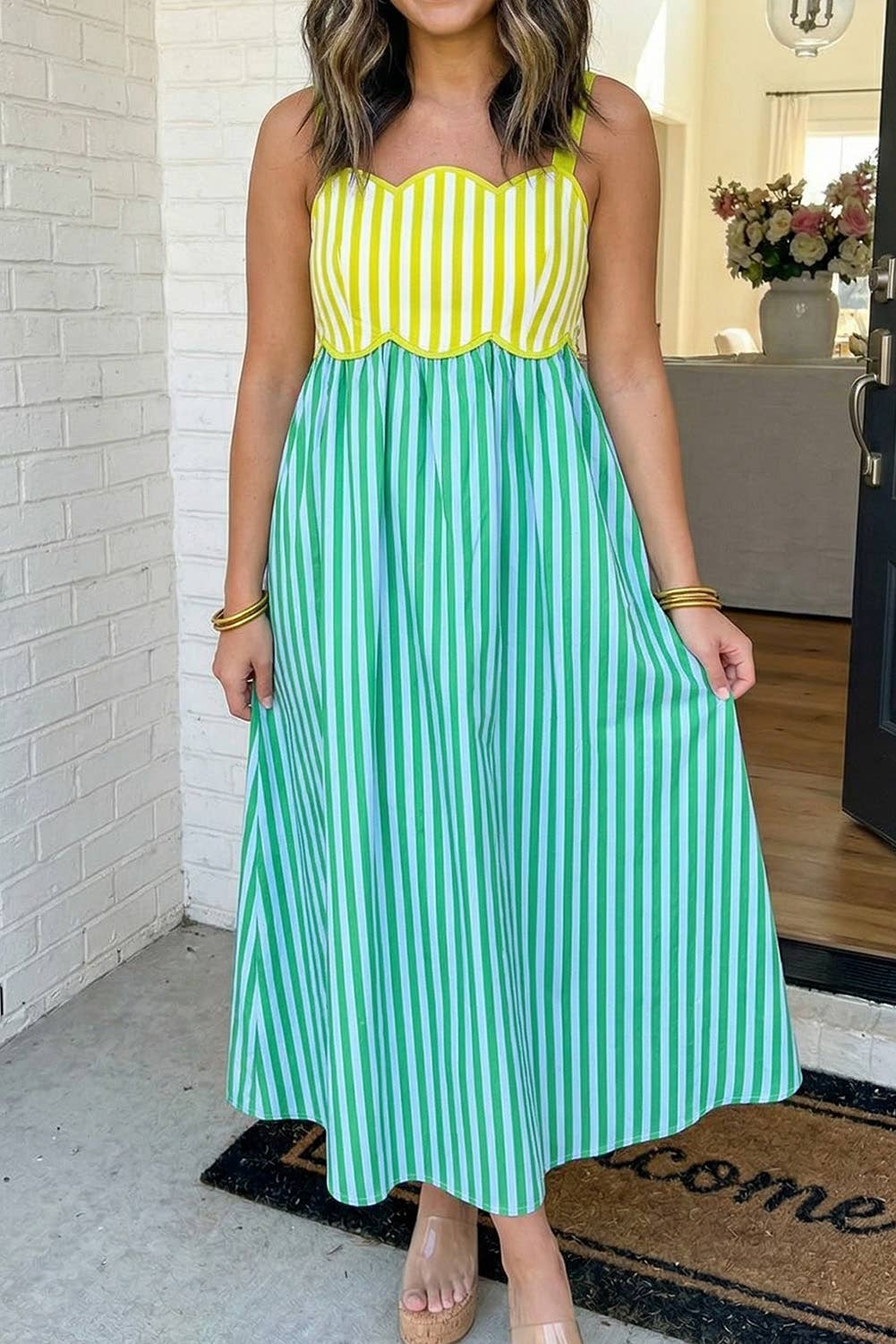 Striped Patchwork Midi Dress