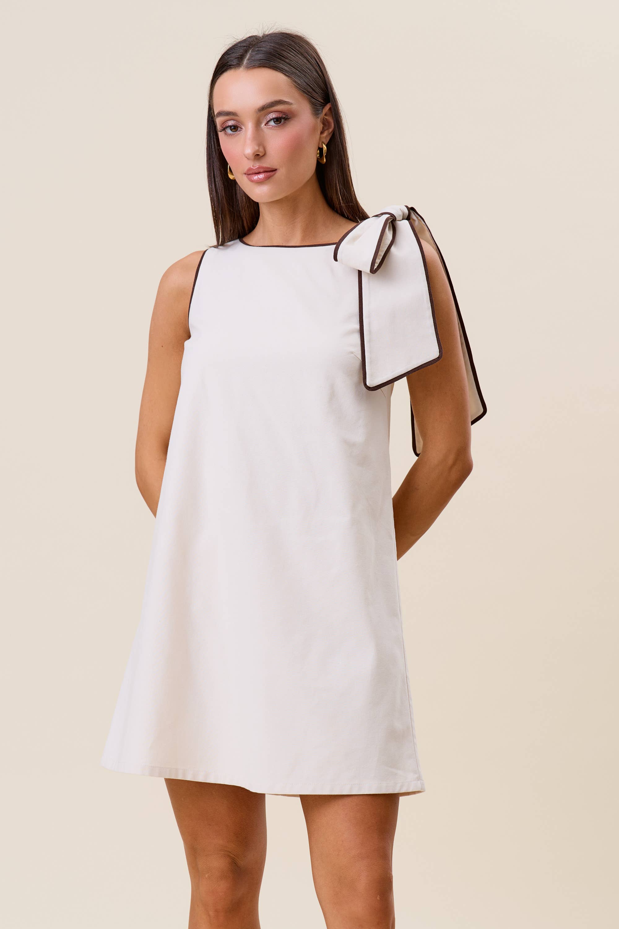 AD3033 Tie shoulder sleeveless mini shift dress