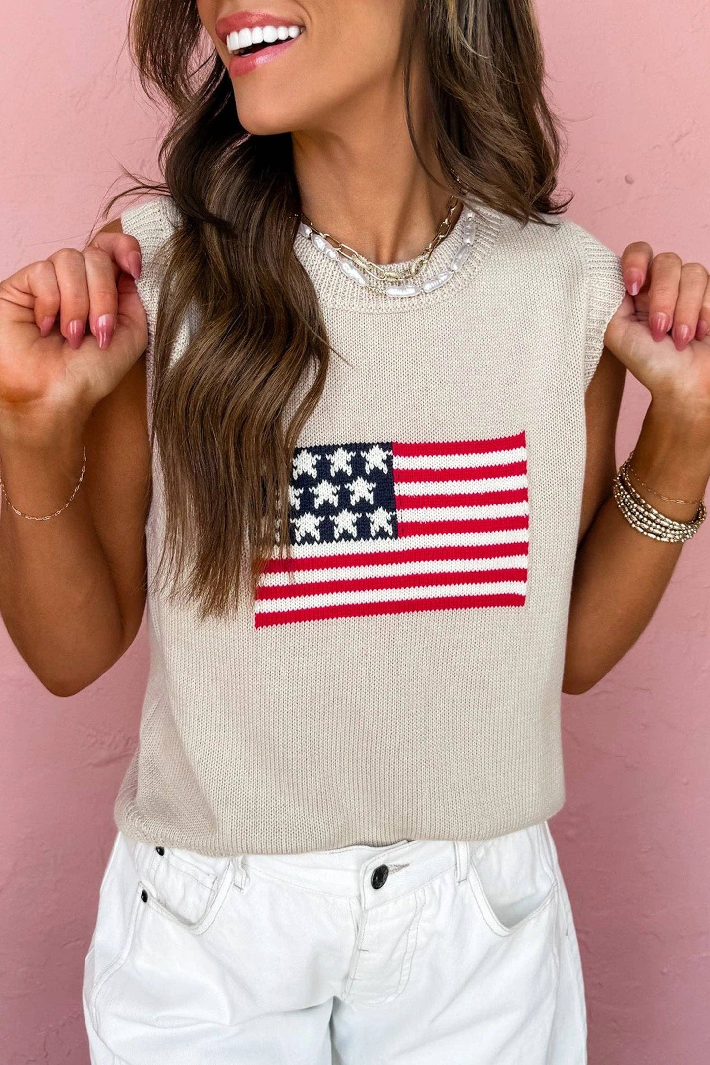 American Flag Knit Tank Sleeveless Top