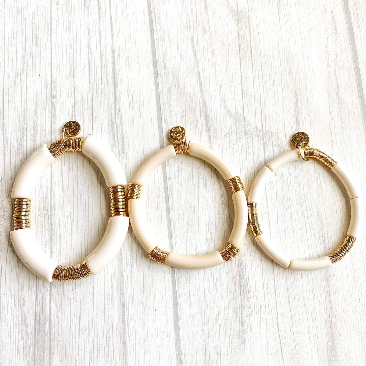 Ivory/Gold Acrylic Bamboo Bracelet