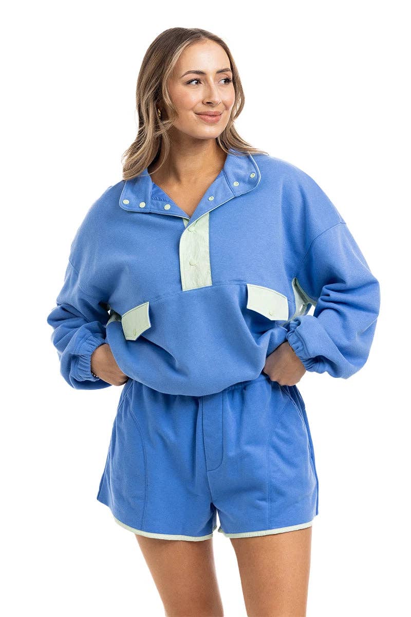 Blue & Green Quarter Snap Athletic Sets for Women
