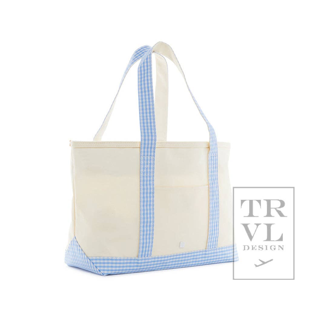 Medium Tote -Canvas Gingham Sky Trim