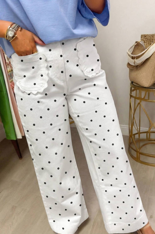 Polka Dot Scalloped Patch Pocket Pants