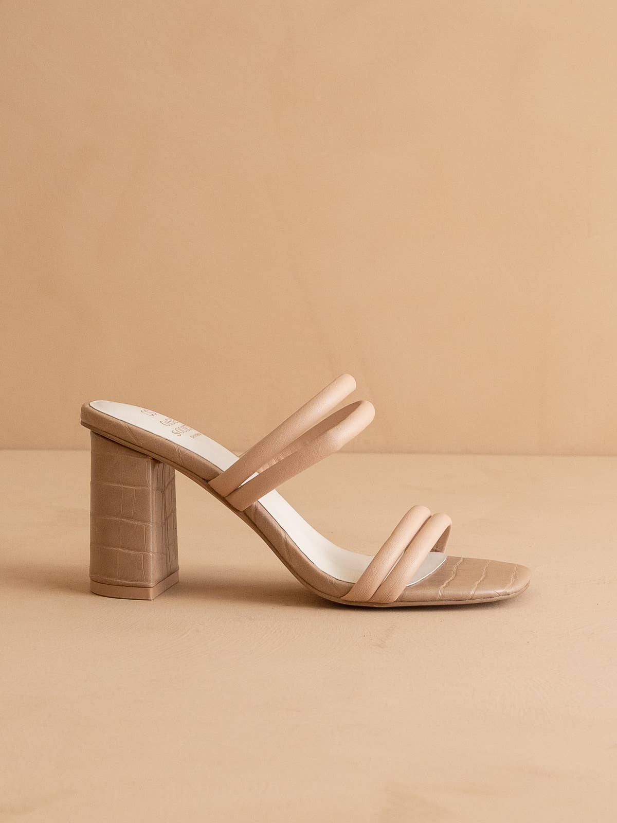 The Angela Nude | Strappy Aligator Block Heel