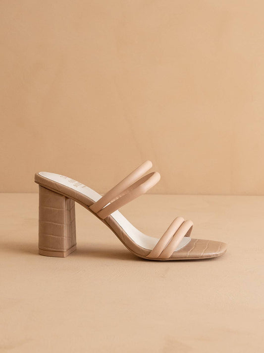 The Angela Nude | Strappy Aligator Block Heel