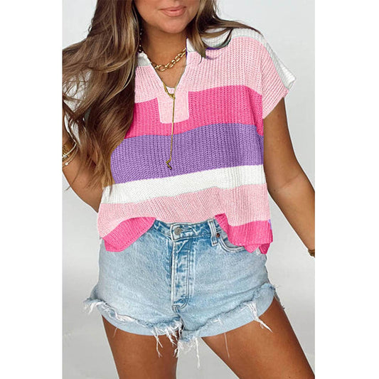 Green Knit Top Casual V Neck
