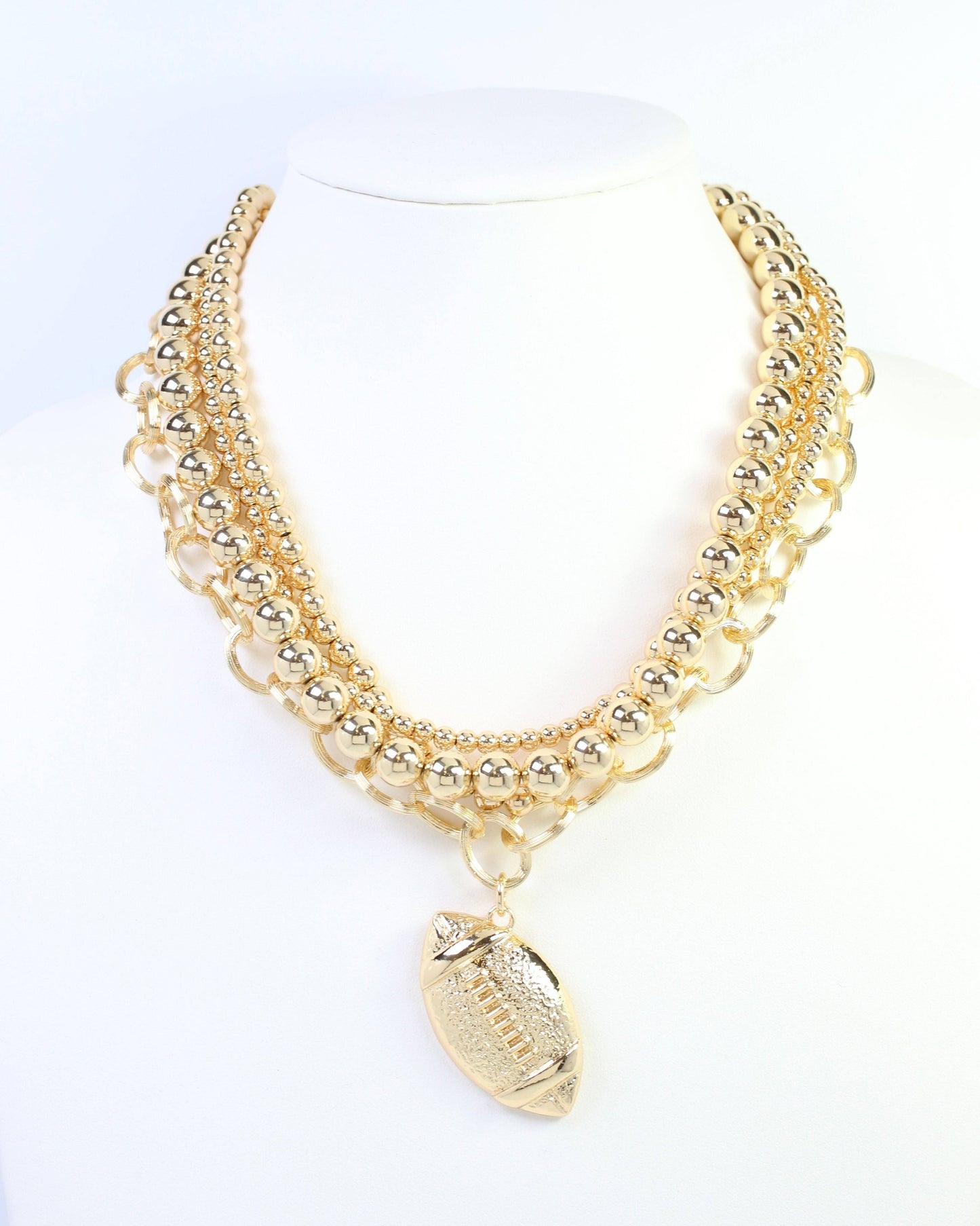 Bree Beaded Layered Necklace Football Gold