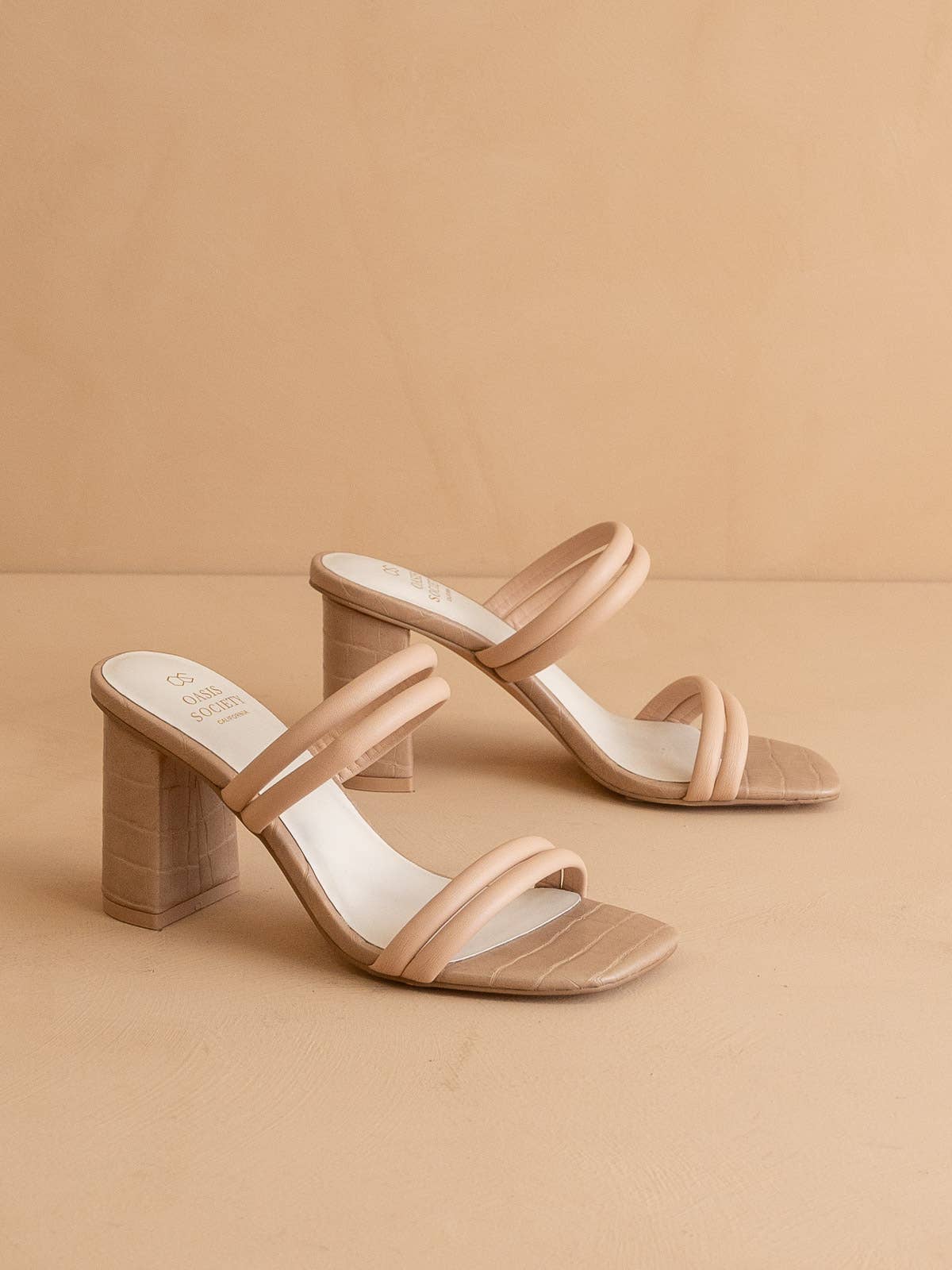 The Angela Nude | Strappy Aligator Block Heel