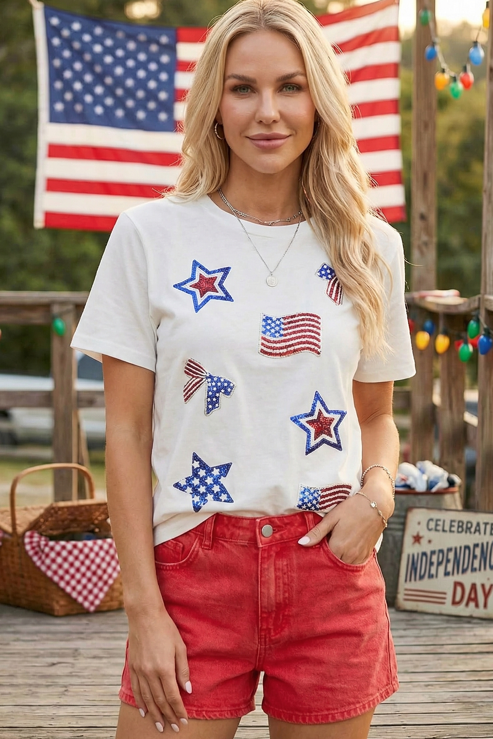 Fourth of July Sequin Patriotic Summer Tee