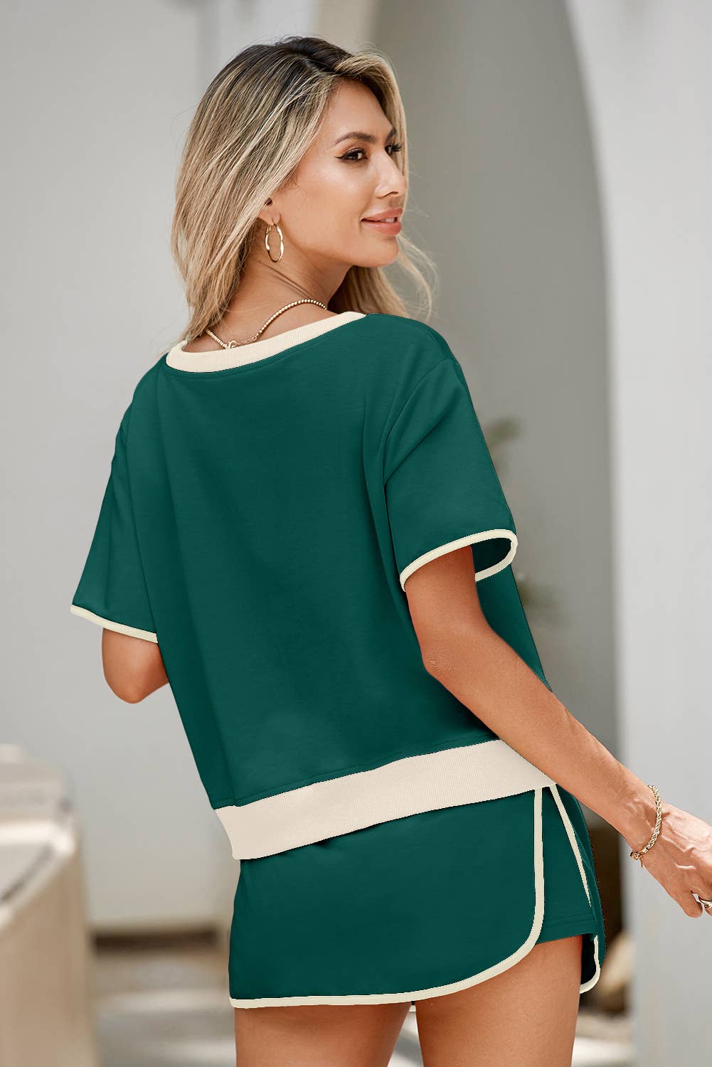 LDC Colorblock Edge Drop Shoulder T Shirt and Skirt 2Pcs Set
