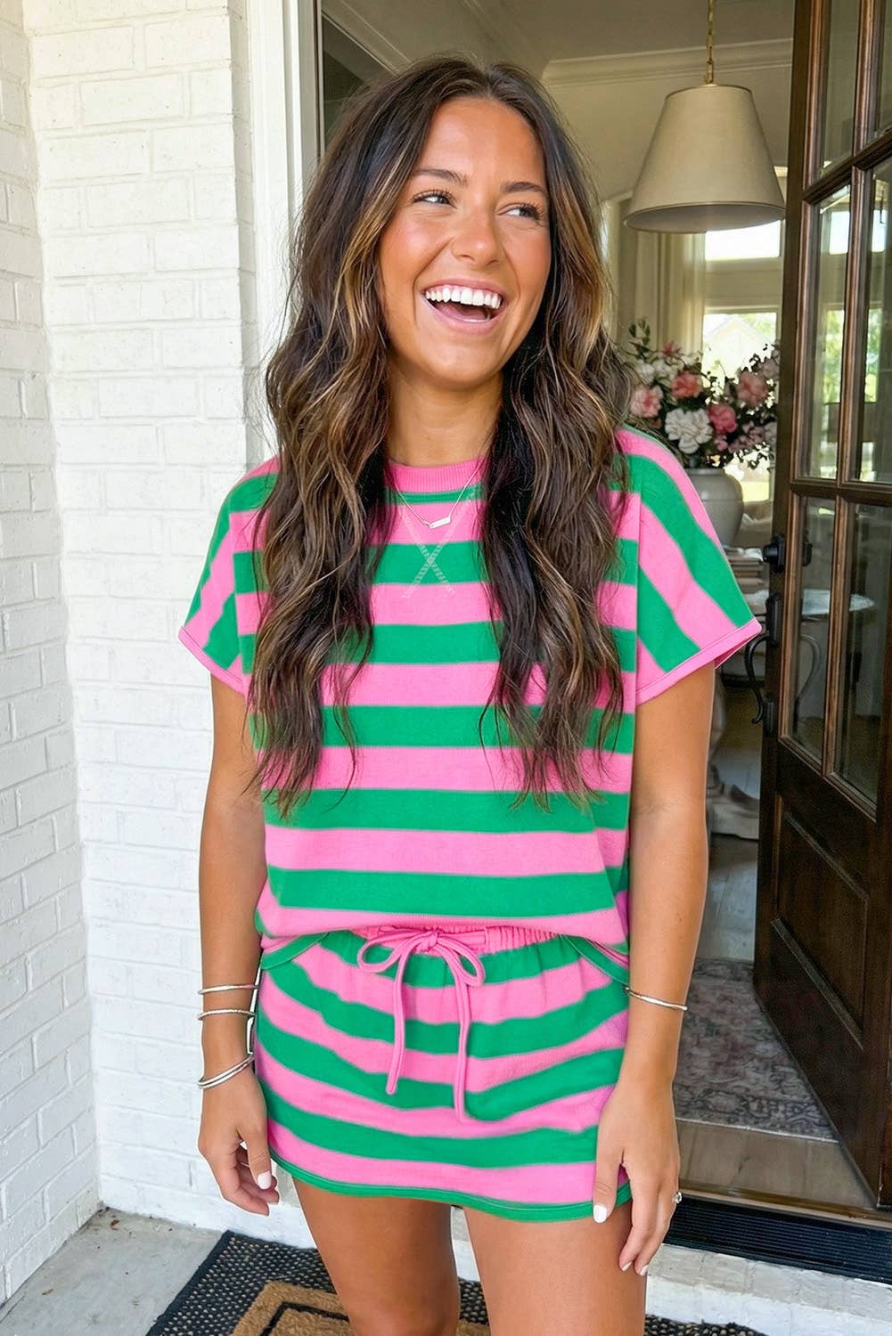 Stripe Dolman Tee Drawstring Skort