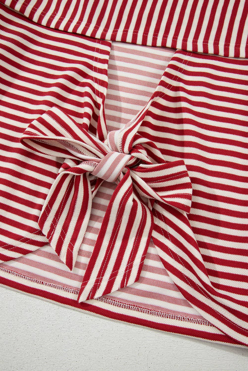 Red Stripe Bow Cutout Back Tee