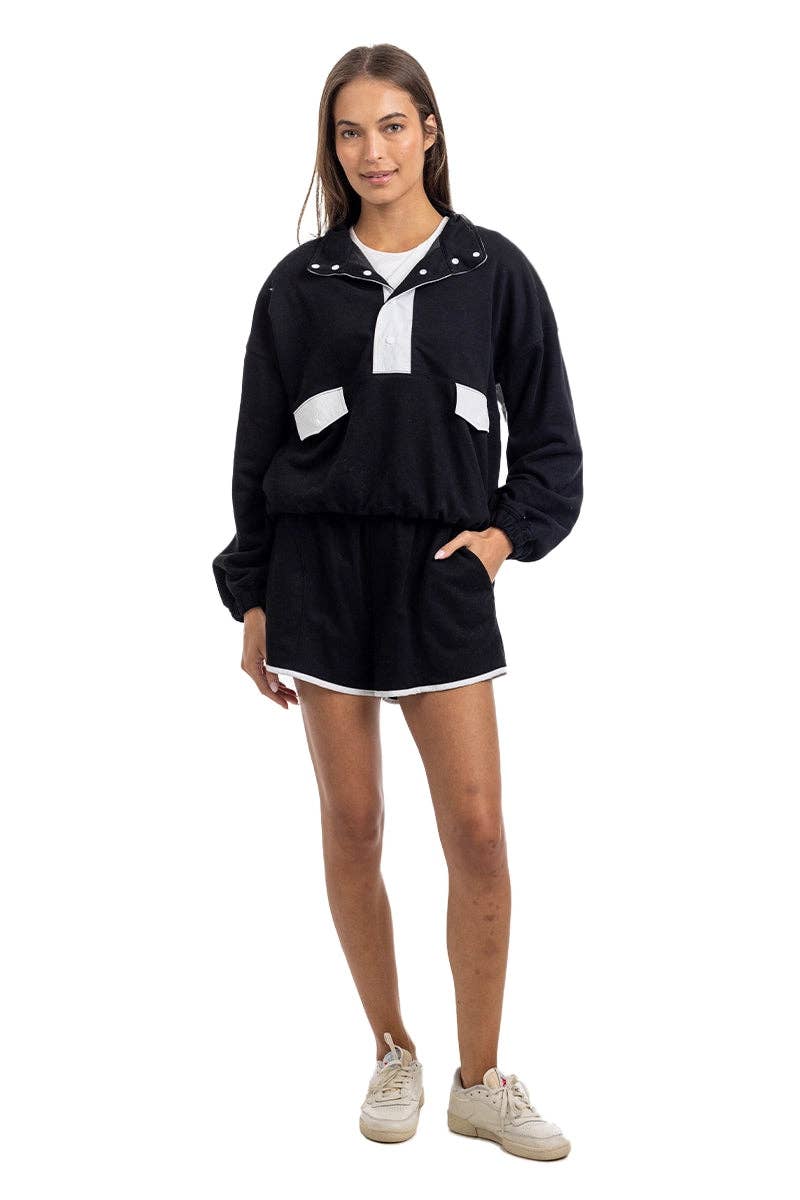 Black & White Quarter Snap Athletic Set Women's