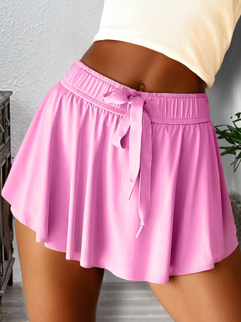Drawstring High Waist Lined Tennis Skorts