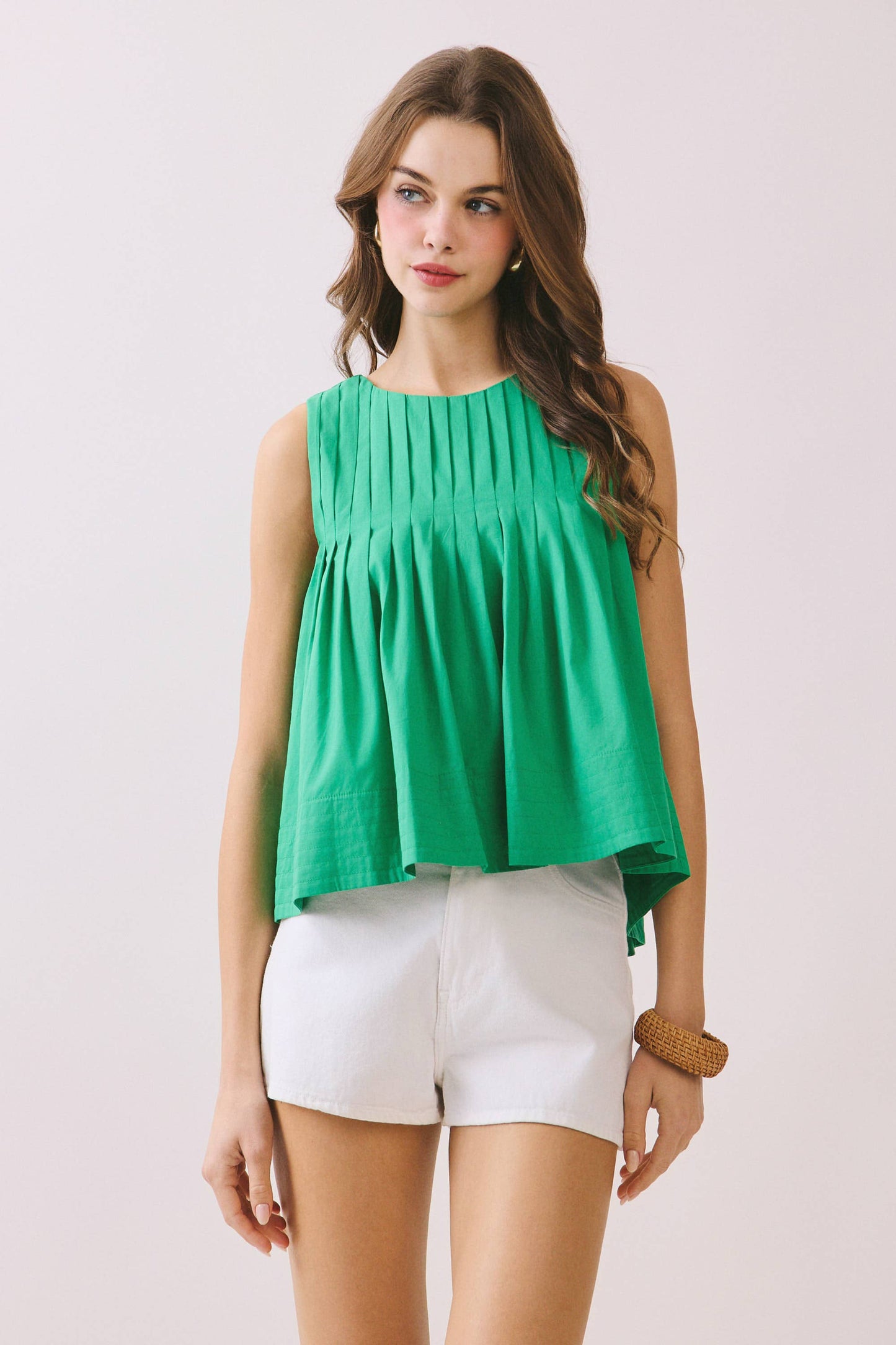 Pleated Detail High Low Sleeveless Top