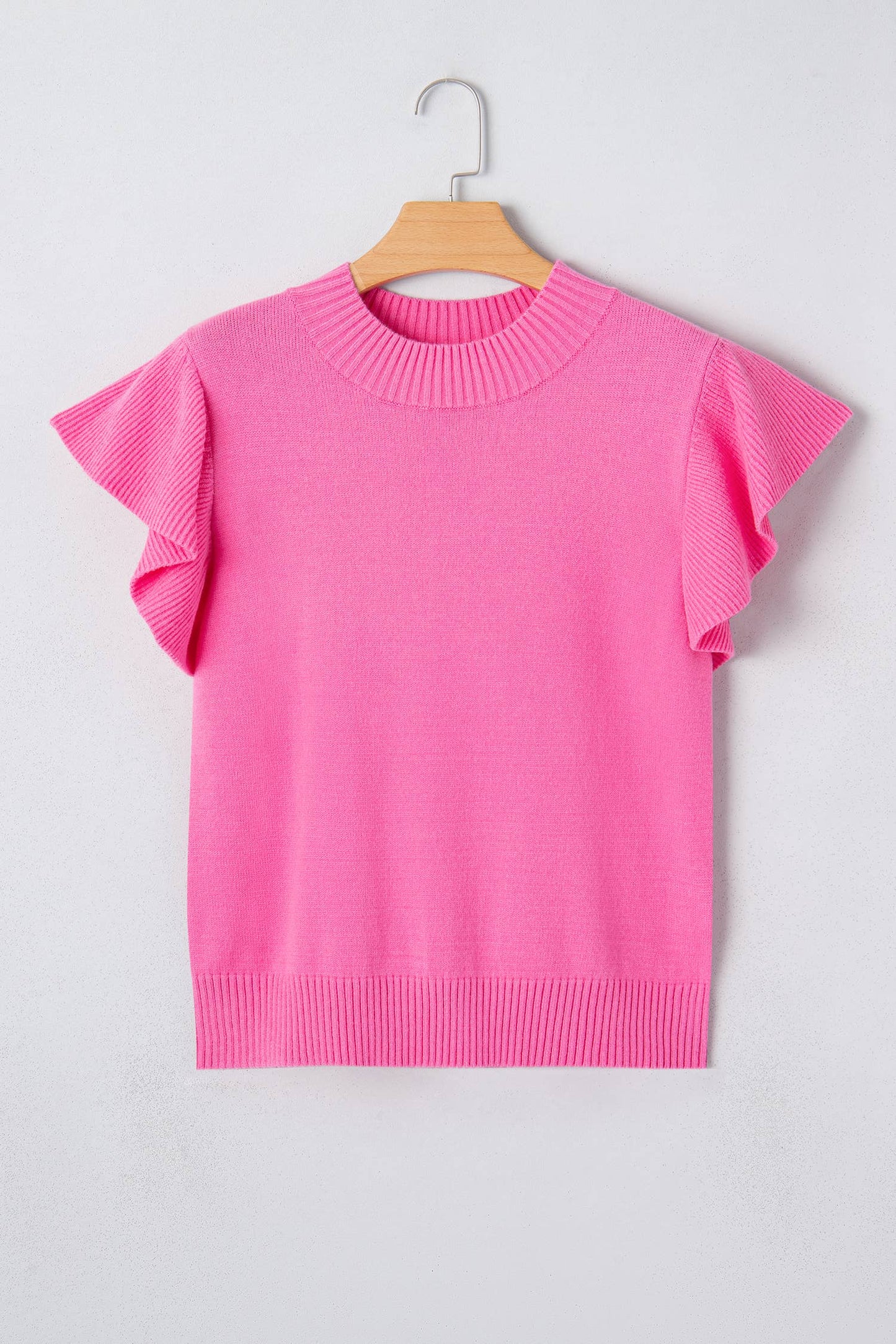 Ribbed Trim Round Neck Ruffle Short Sleeve Sweater | S-4X