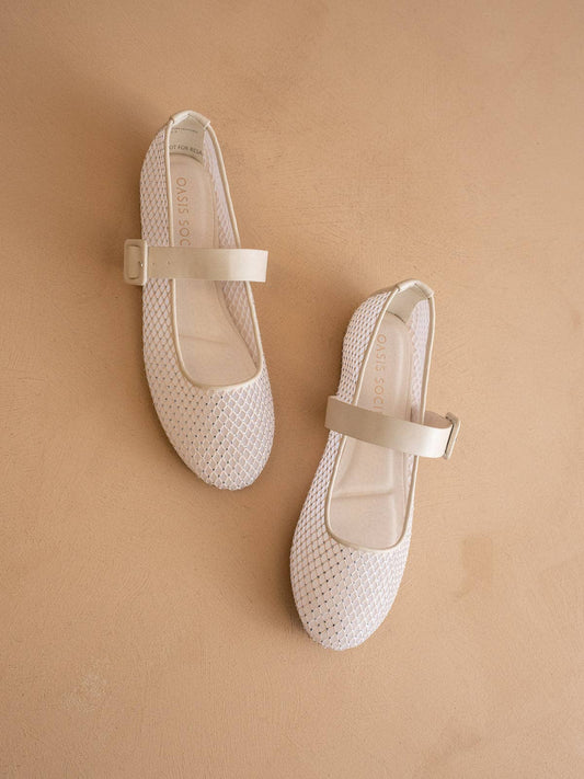 The Gem | Ivory Gem Embellished Mesh Mary Jane Flat