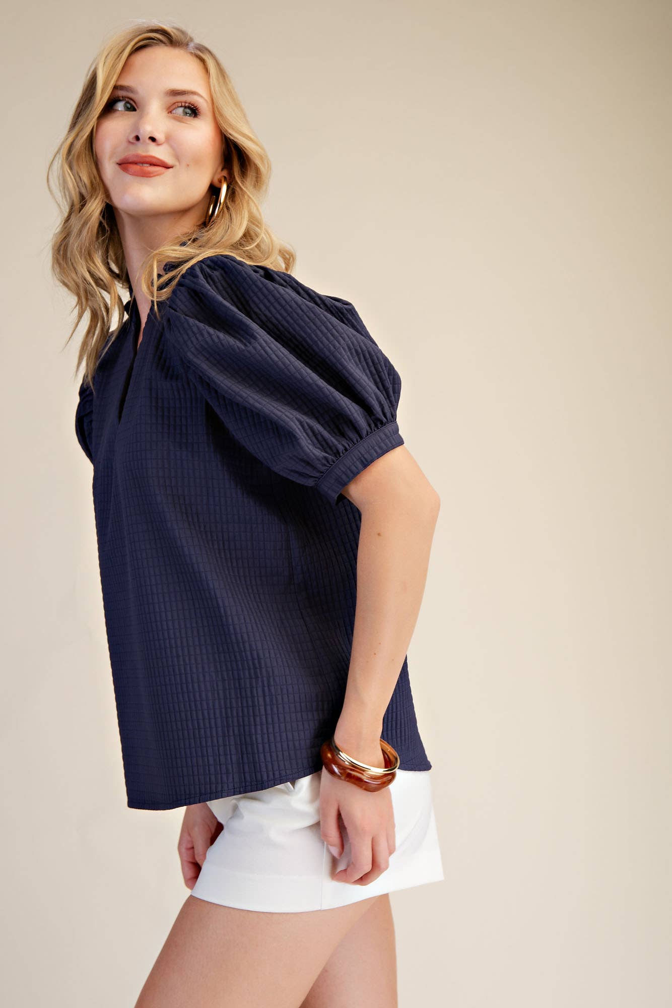 Ruffle V-Neck Puff Sleeve Top