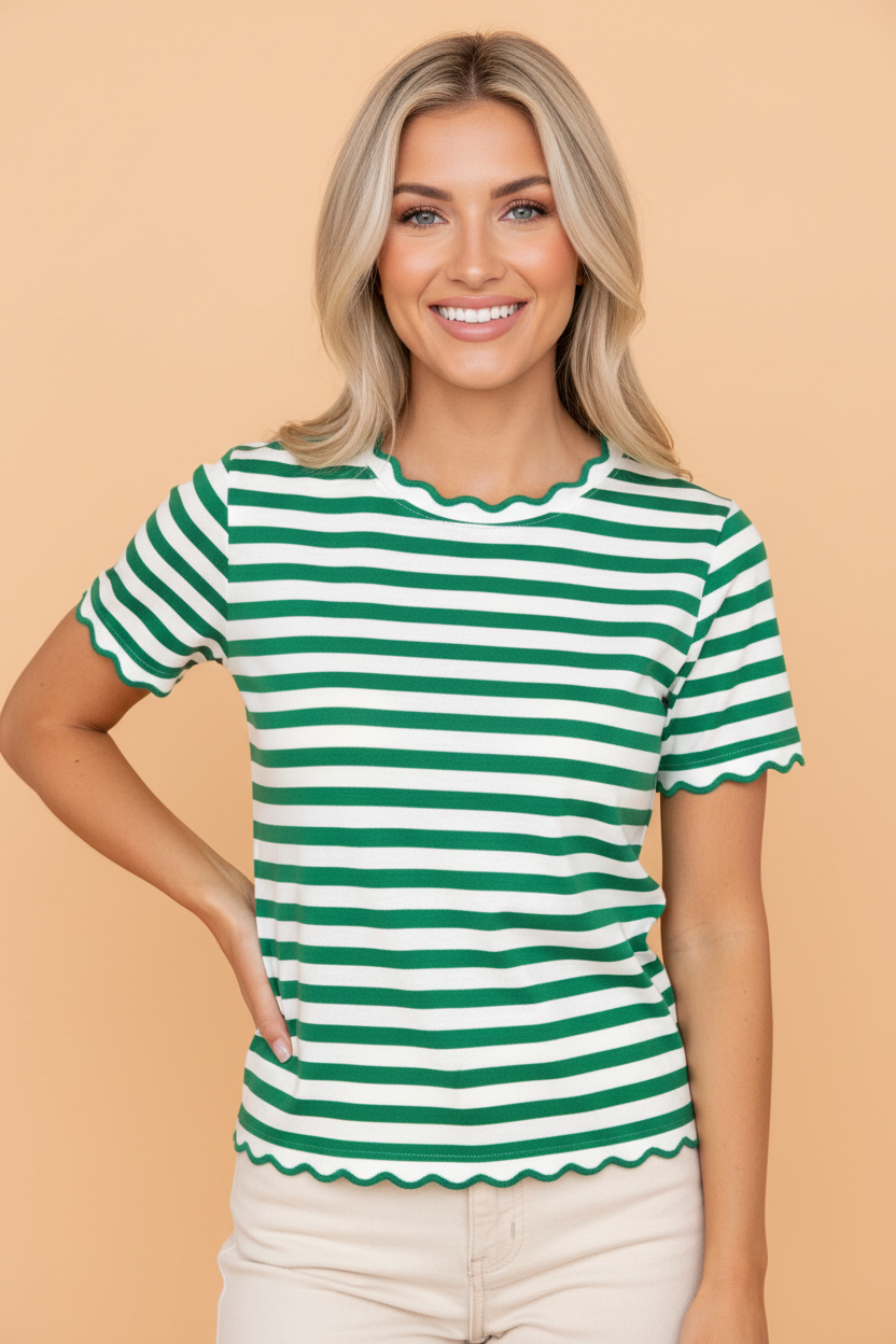 Stripe Scallop Trim Shirt