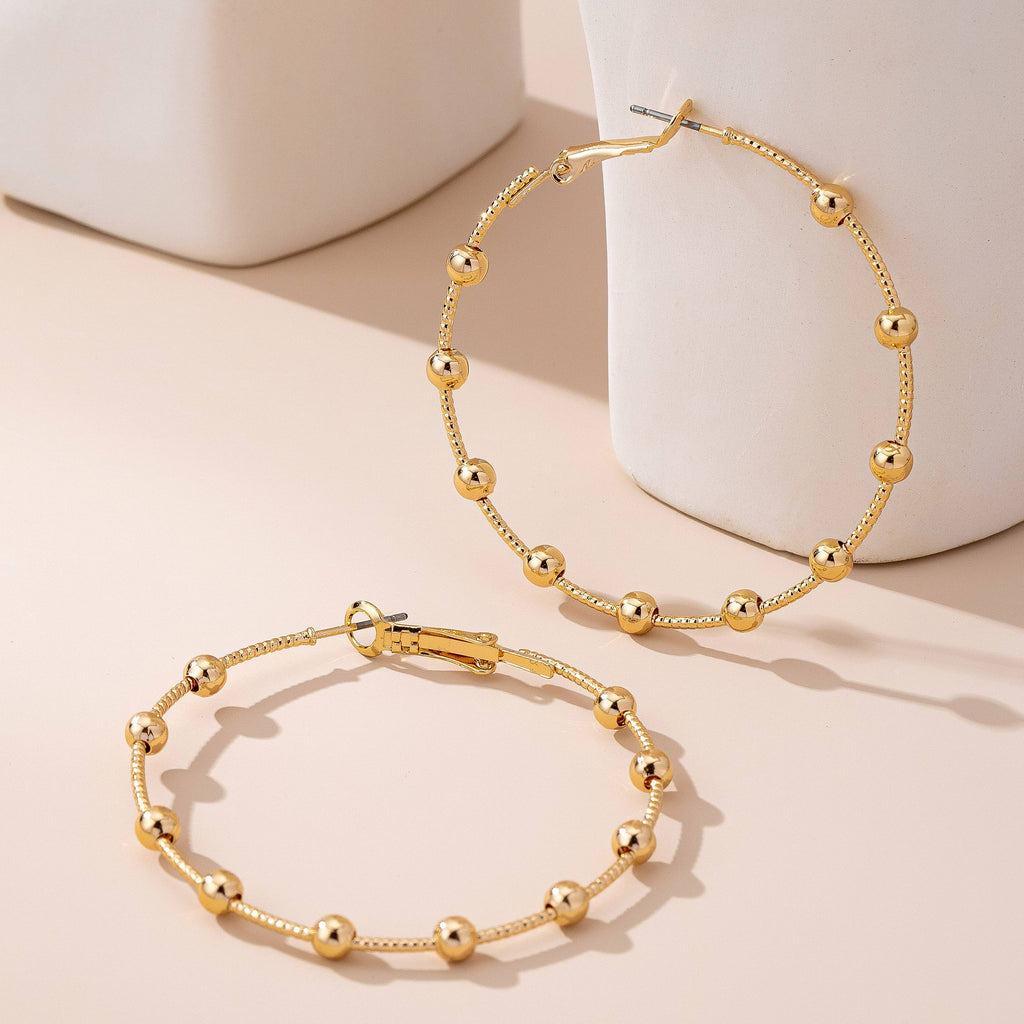 Classic Gold Ball Beaded Station Hoop Earrings | 80E61576