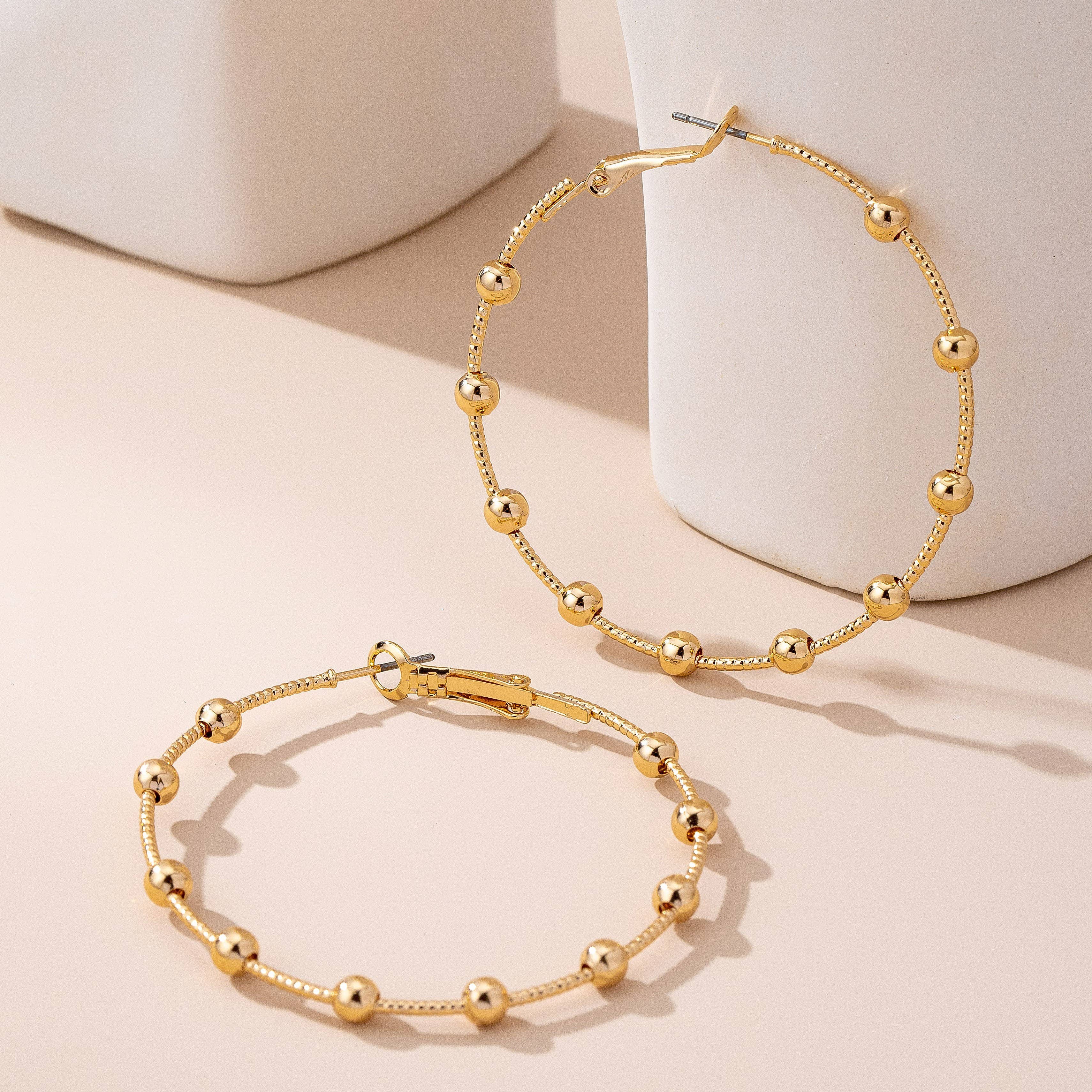 Classic Gold Ball Beaded Station Hoop Earrings | 80E61576