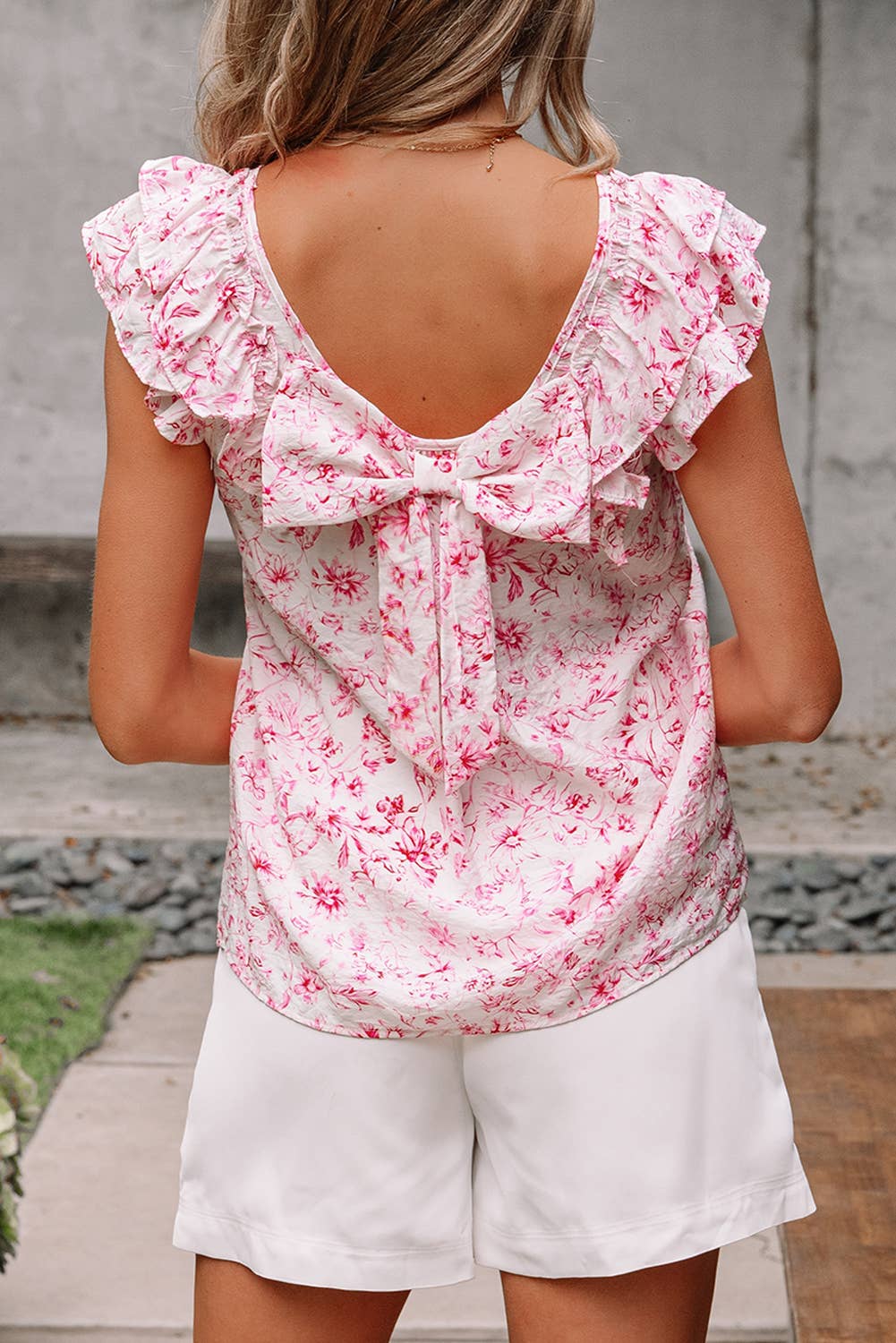 Bow Knot Frilled Butterfly Sleeve Blouse