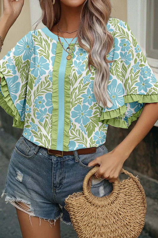 Floral Print Frill Trim Blouse & Series