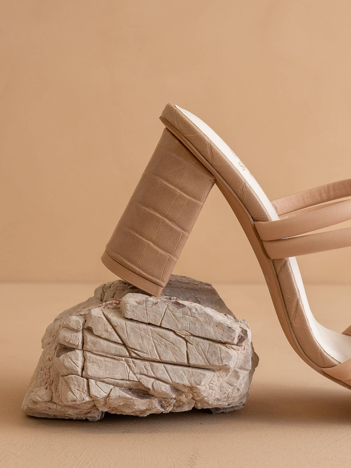 The Angela Nude | Strappy Aligator Block Heel