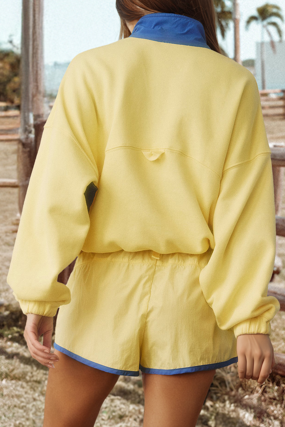 Block Patched Half Button Top and Shorts