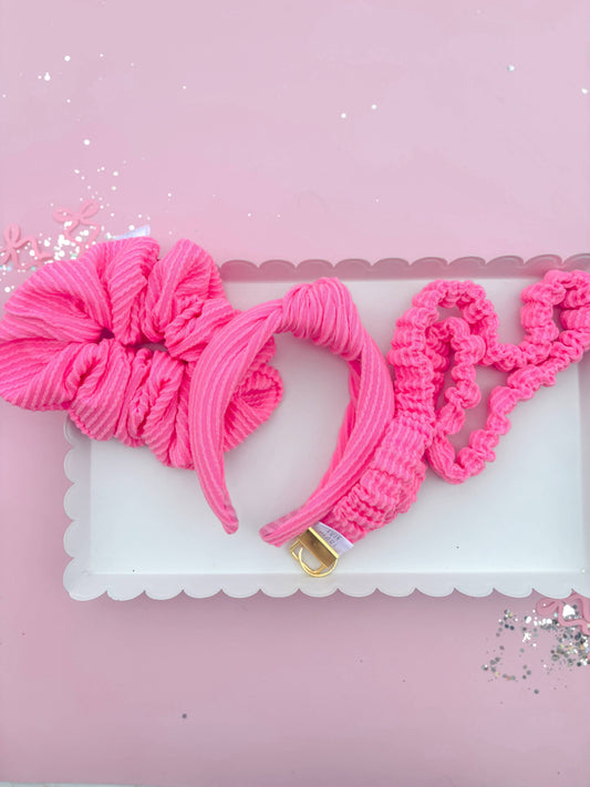 Bubblegum Pink Ribbed/Headband/Lanyard
