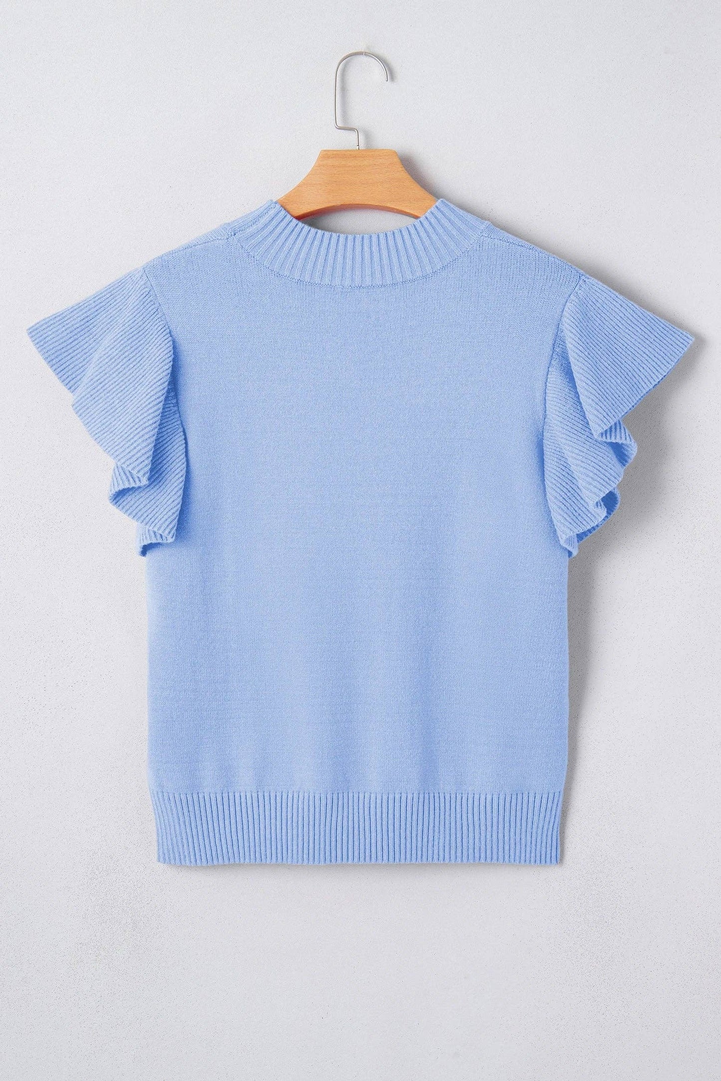 Solid Ruffle Sleeve Ribbed Sweater