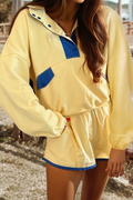 Block Patched Half Button Top and Shorts