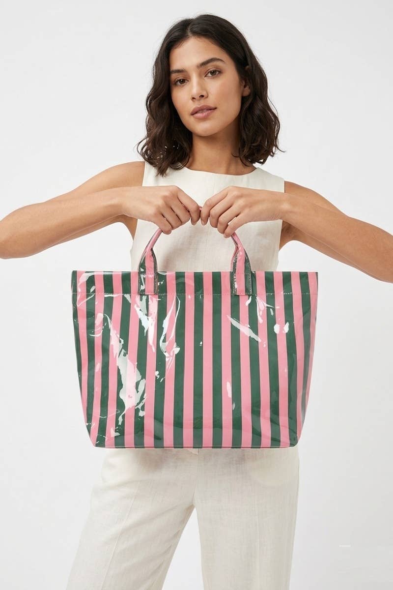 Large Capacity Striped PVC Tote Bag