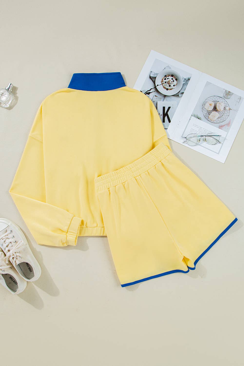 Block Patched Half Button Top and Shorts