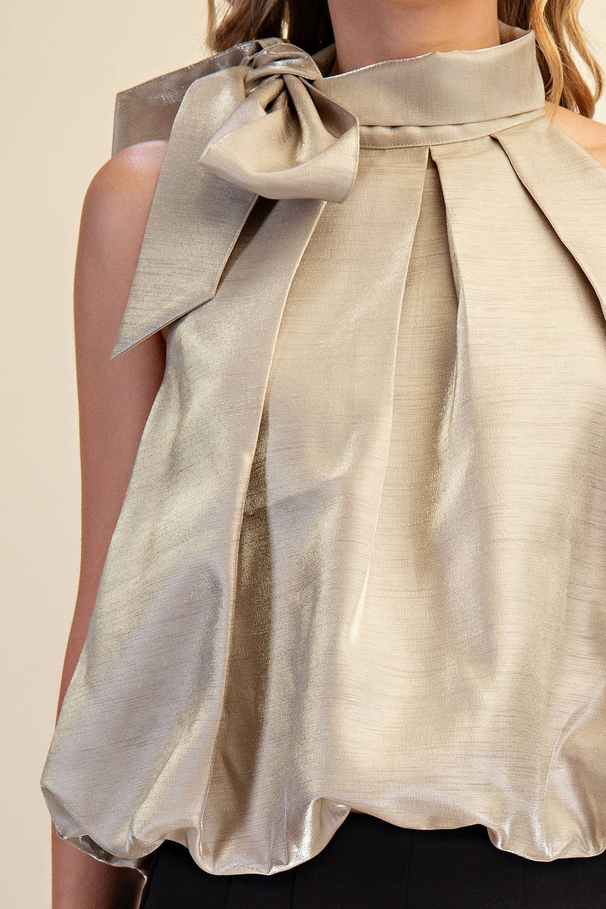 High Neck Tie Wrap Balloon Sleeveless Top
