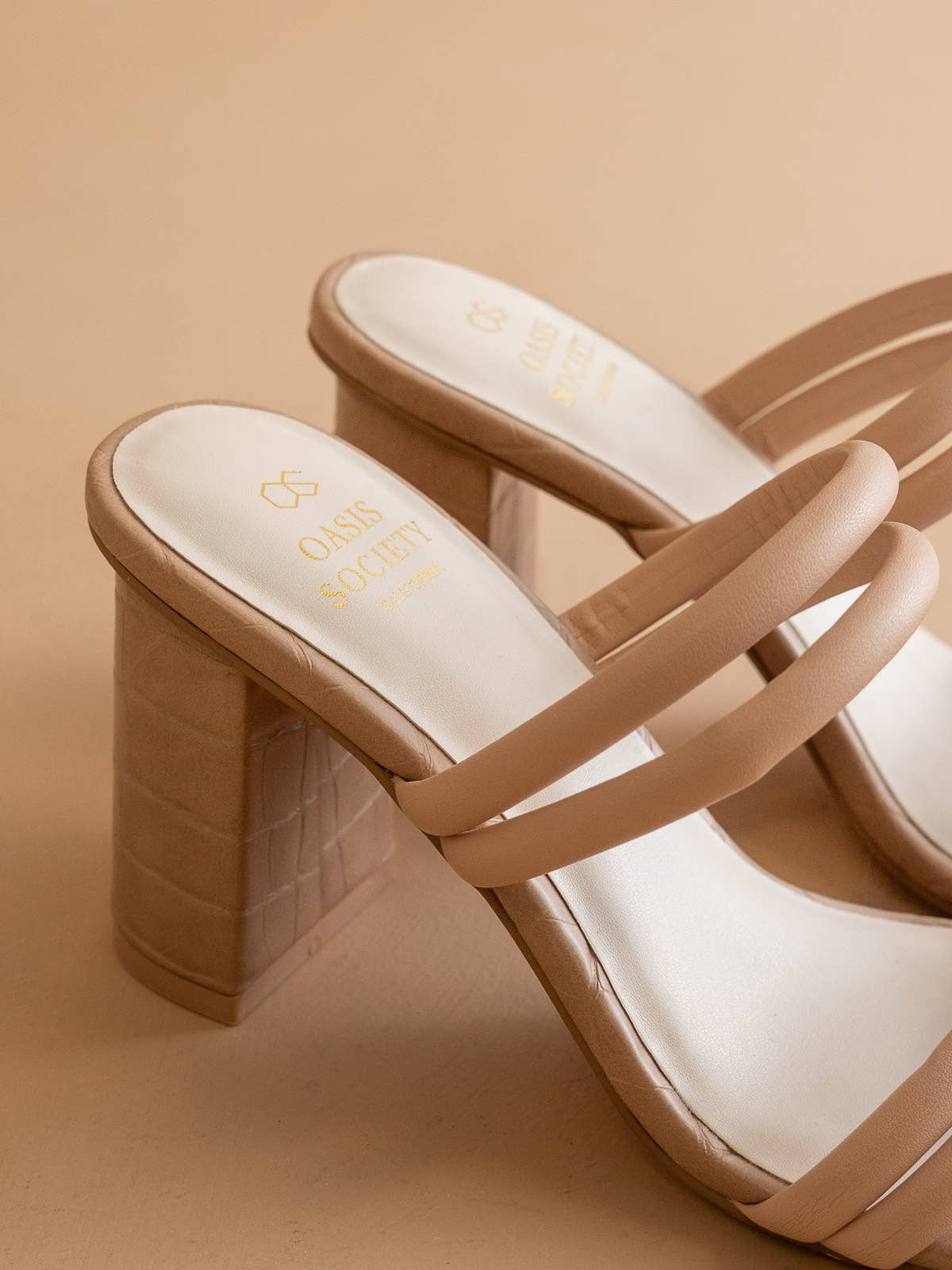 The Angela Nude | Strappy Aligator Block Heel